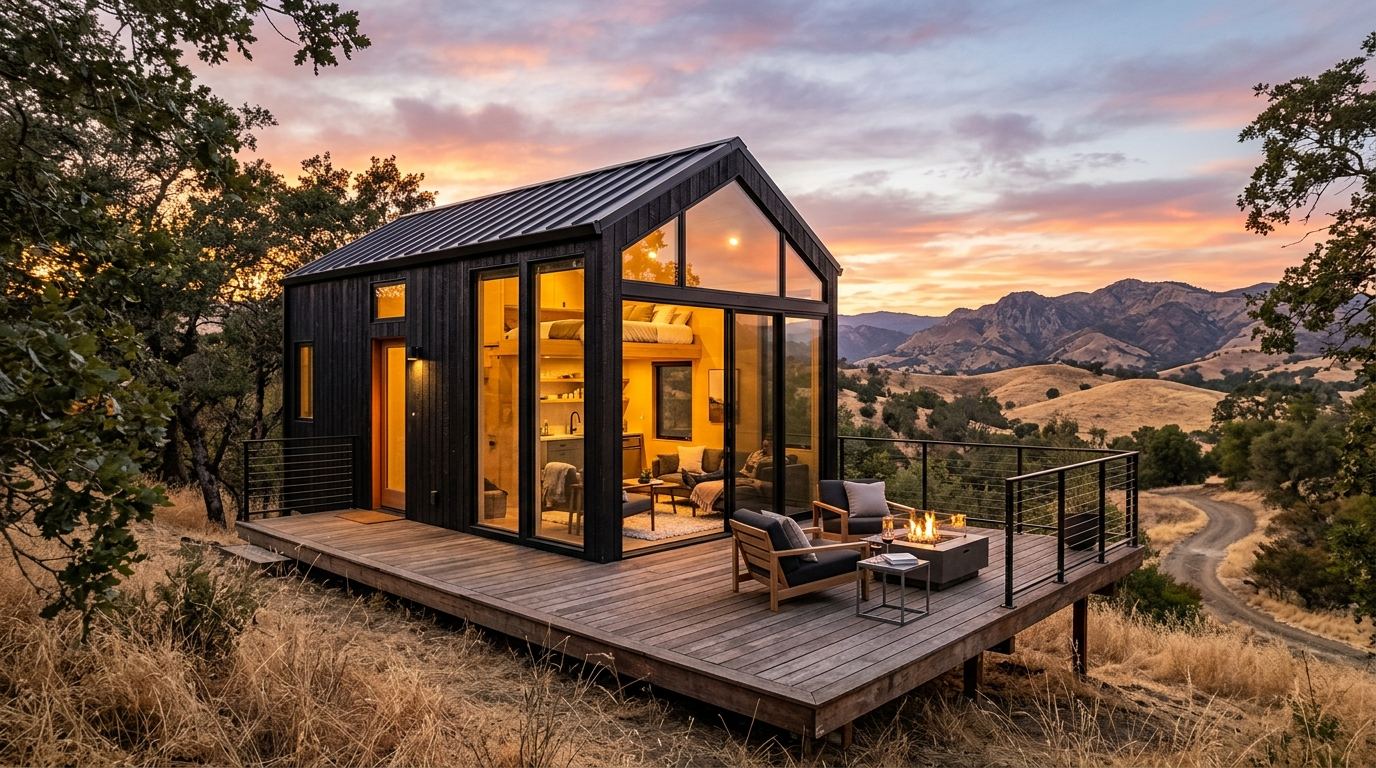 Modern tiny home architectural illustration